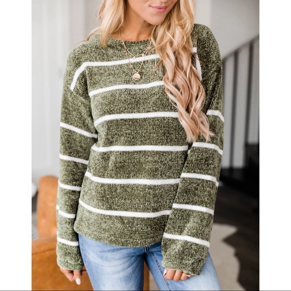 Pink Lily Sweaters - NWOT PINK LILY Olive Green Striped Sweater